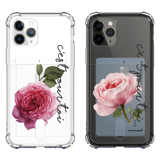 아이폰11 프로 장미 꽃 부케 투명 카드 포켓 케이스