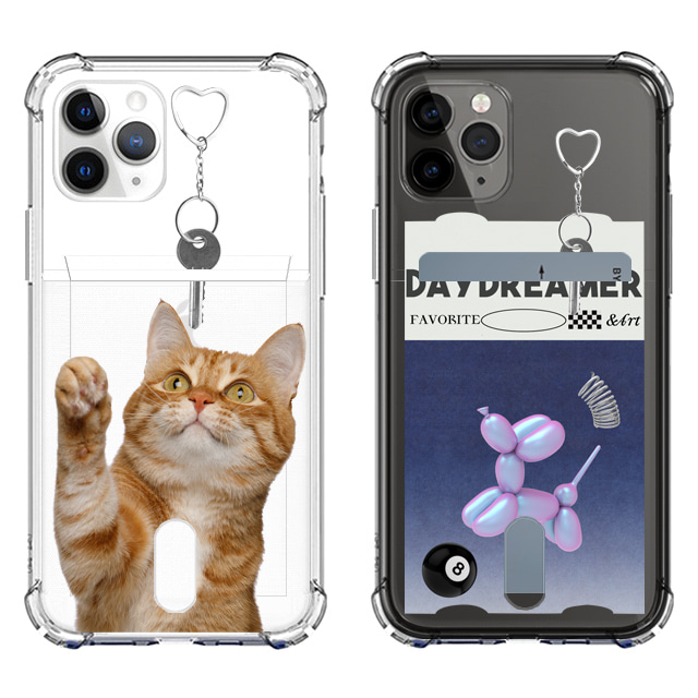 아이폰12 프로 맥스 고양이 강아지 투명 카드 포켓 케이스